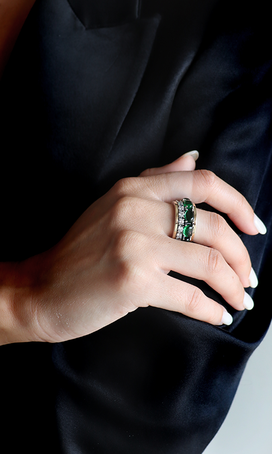 emerald and zirconia gold and silver ring gabriela baptista