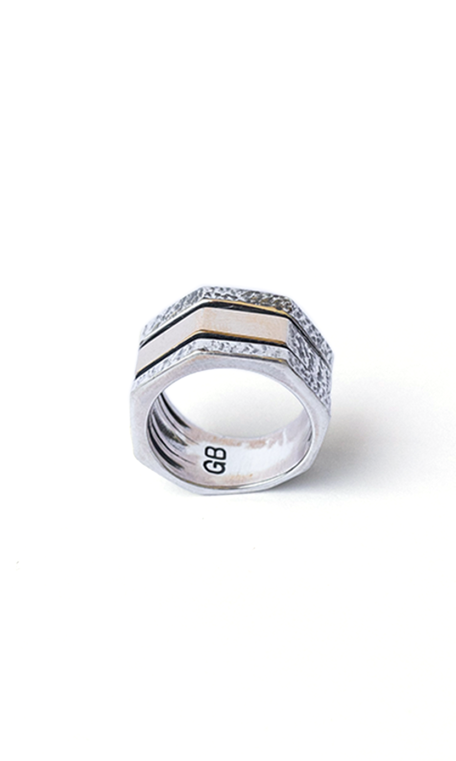 octogonal silver and gold ring