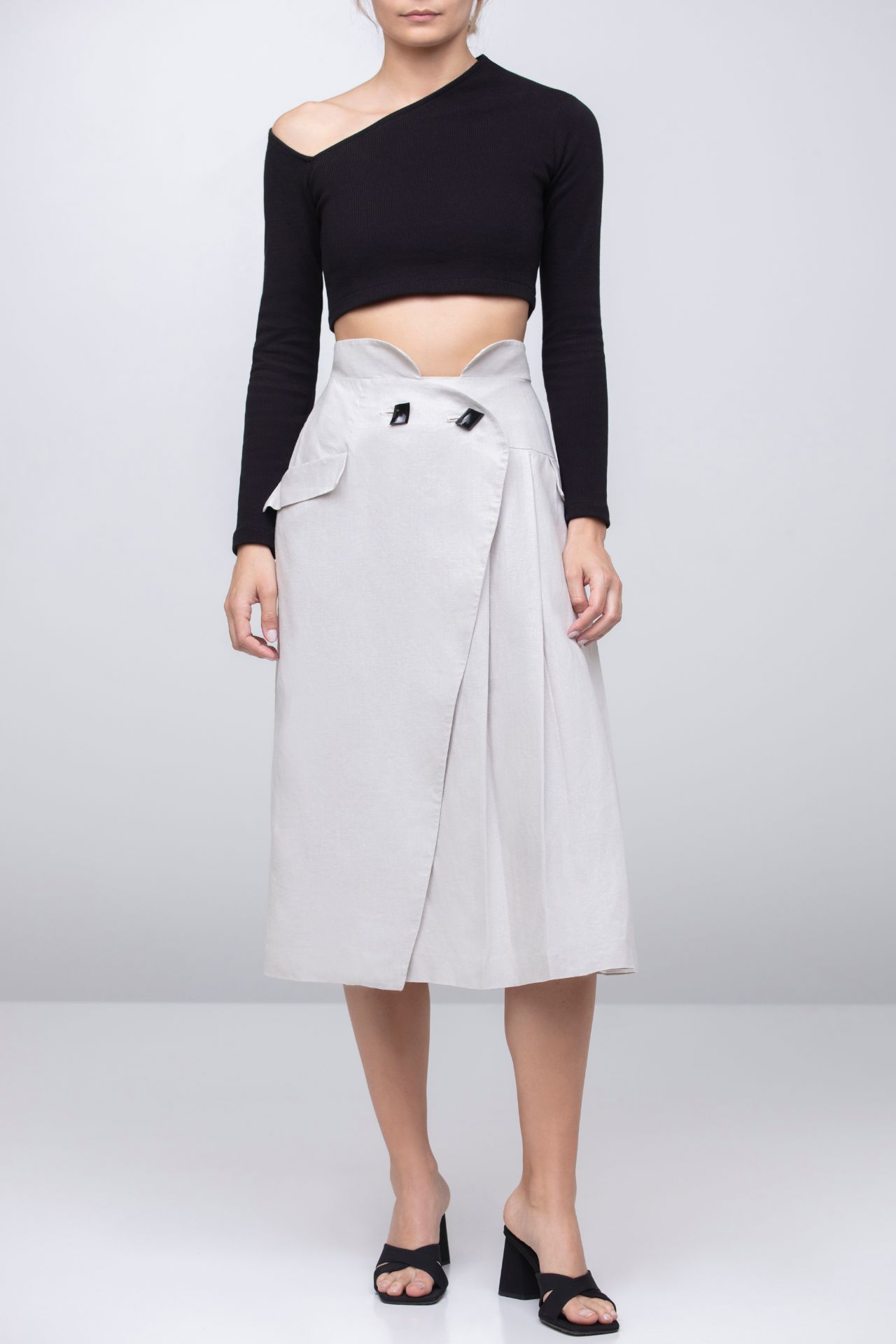 asymmetrical midi skirt