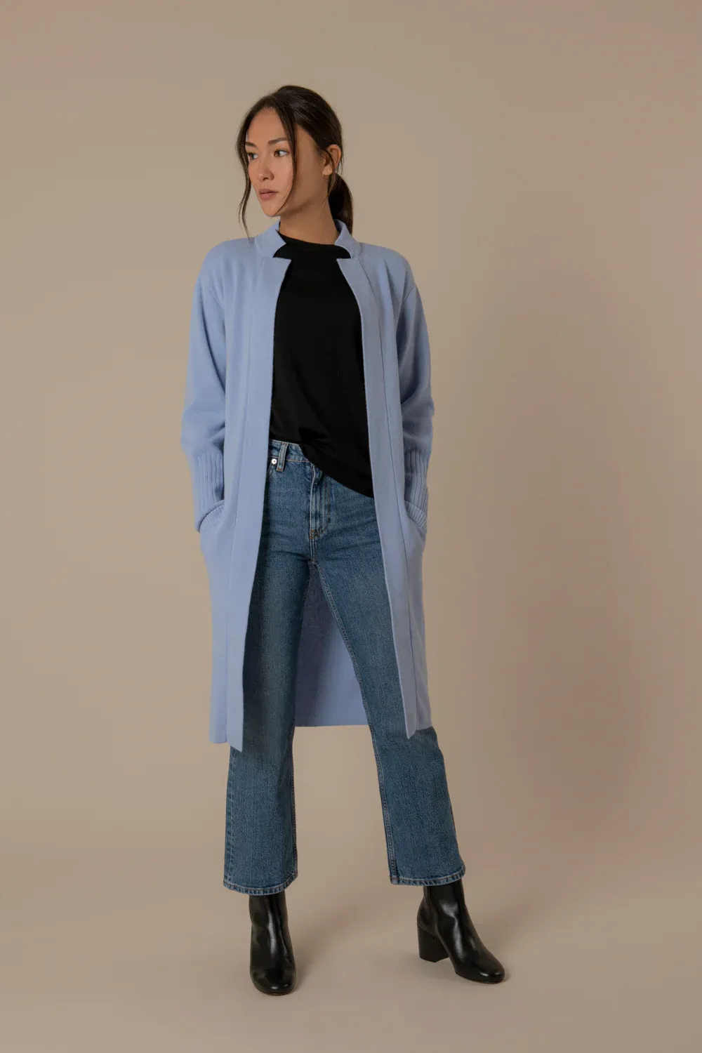 Manteau Long 14TH UNION Noir - Mi-mollet, Col Châle, Sans Fermeture, Taille XS