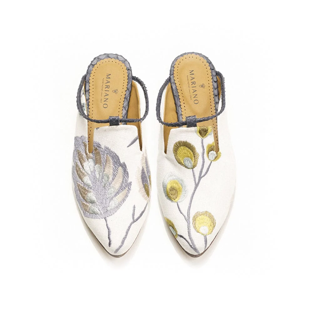 White Embroidered Mules 