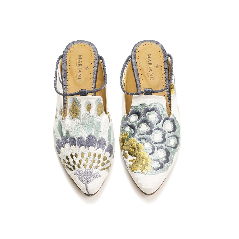 White Embroidered Mules 