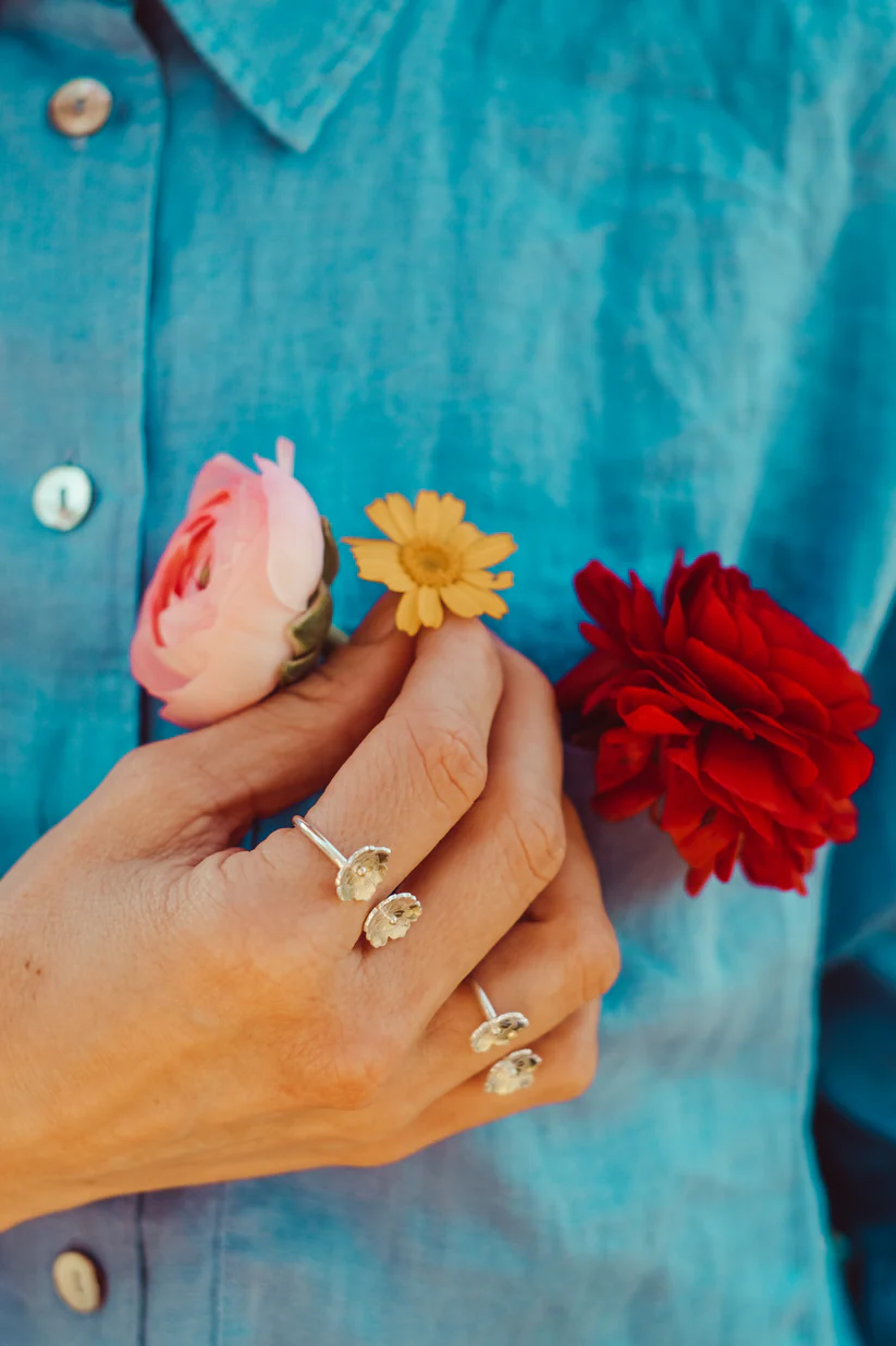 Two Flowers Adjustable Ring